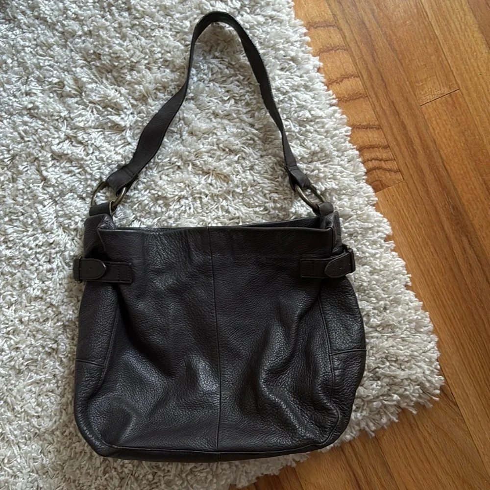Vintage GAP Leather Dark Brown Pebbled Slouch Hobo Shoulder Bag Purse